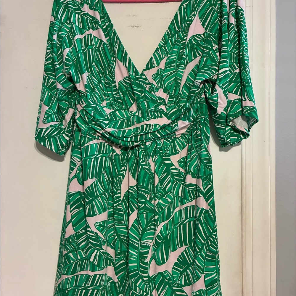 Lilly Pulitzer Green Palm-Print Midi Dress with Cream Base